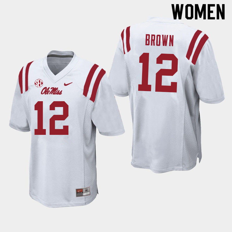 Jakivuan Brown Ole Miss Rebels NCAA Women's White #12 Stitched Limited College Football Jersey XCE5858TB